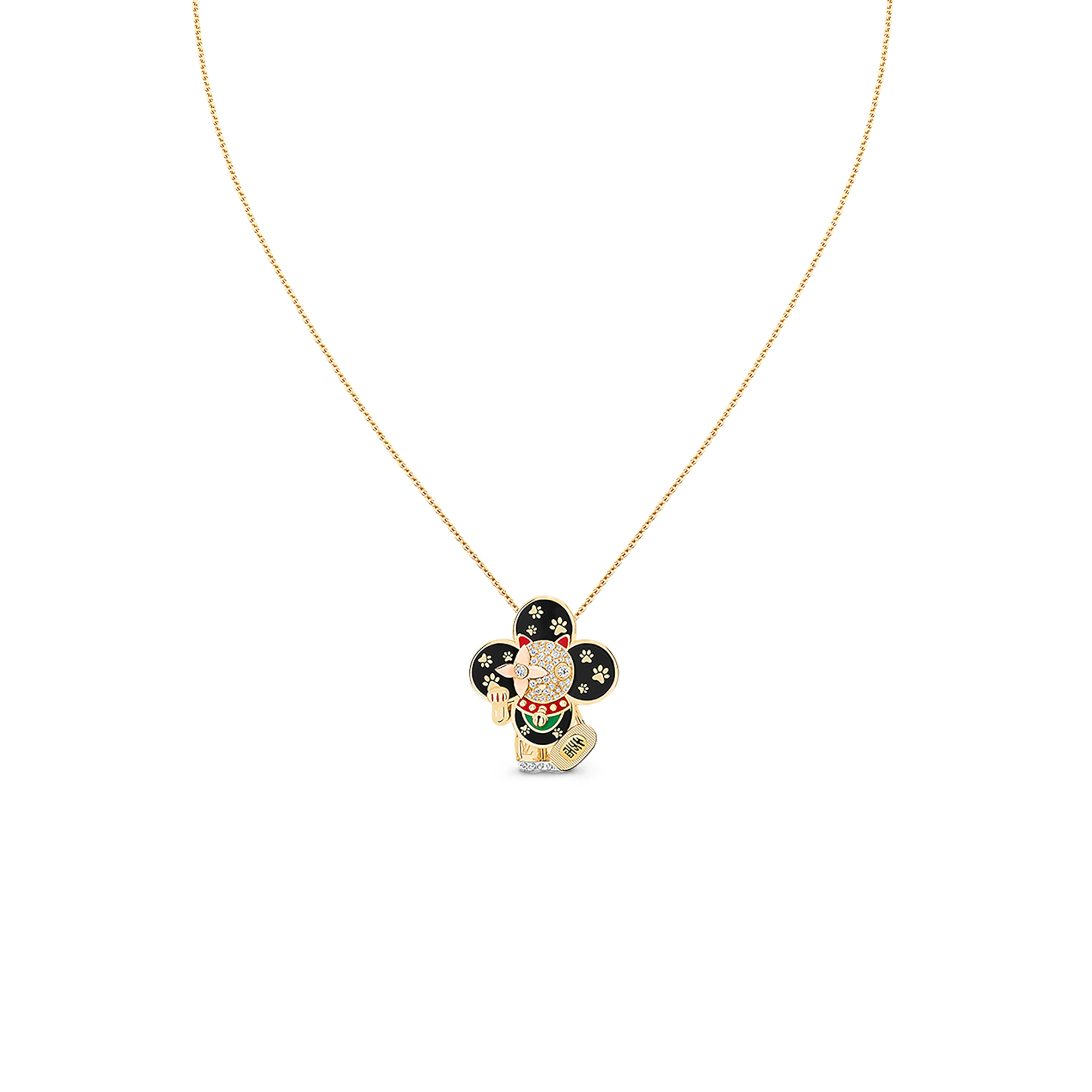l**is v*t*n vivienne maneki neko pendant, 3 golds, lacquer & Di*m*nds q93901